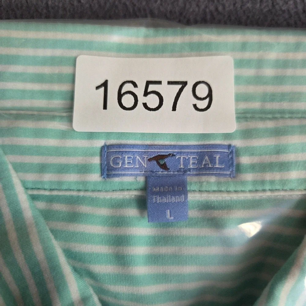 GenTeal Mens Performance Polo Shirt Mint Green White Striped Short Sleeve Size L